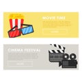 Cinema concept and festival poster template with popcorn and cinema equipment Royalty Free Stock Photo