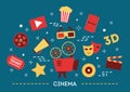 Cinema concept. Movie, popcorn and ticket. Entertainment Royalty Free Stock Photo