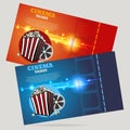 Cinema concept poster template with popcorn bowl film strip tic
