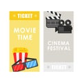 Cinema concept poster or ticket template with popcorn and cinema equipment Royalty Free Stock Photo