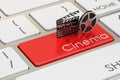 Cinema concept on red keyboard button, 3D rendering Royalty Free Stock Photo