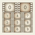 Cinema countdown. Retro movie scratch tape with numbers screen frames sequence film animation effect garish vector