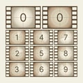 Cinema countdown. Retro movie scratch tape with numbers screen frames sequence film animation effect garish vector