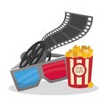 cinema 3d glasses reeelfilm bucket pop corn Royalty Free Stock Photo