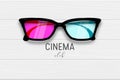 Cinema 3d glasses wooden banner