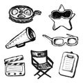 Cinema doodles. Vector icons Royalty Free Stock Photo