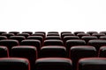 Cinema with empty seats, blank screen, mockup. Movie concept. 3D illustration Royalty Free Stock Photo