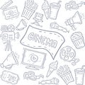 Cinema and entertainment background with hand drawn doodle style