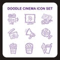 Cinema and entertainment icon set with hand drawn doodle style Royalty Free Stock Photo
