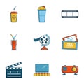 Cinema entrance icons set, cartoon style