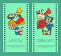 Cinema event poster flyer media production background vector. Sale ticket banner. Movie time and entertainment concept Royalty Free Stock Photo