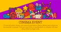 Cinema event poster flyer media production background vector. Sale ticket banner. Movie time and entertainment concept Royalty Free Stock Photo