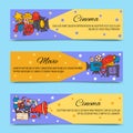 Cinema festival flyer media production background vector. Sale ticket banner. Movie time and entertainment concept Royalty Free Stock Photo