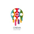 Cinema festival logo, icon, emblem design template. Colorful liquid film reel and filmstrip. Movie time concept