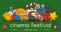 Cinema festival poster flyer media production background vector. Sale ticket banner. Movie time and entertainment Royalty Free Stock Photo