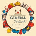 Cinema festival poster flyer media production background vector. Sale ticket banner. Movie time and entertainment Royalty Free Stock Photo