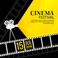 Cinema festival poster template. Vector camcorder and line videotape illustration. Movie festival art background