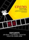 Cinema festival poster template. Vector camcorder and line videotape illustration. Movie festival art background