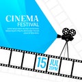 Cinema festival poster template. Vector camcorder and line videotape illustration. Movie festival art background