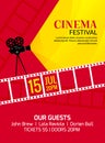 Cinema festival poster template. Vector camcorder and line videotape illustration. Movie festival art background