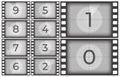 Cinema film countdown. Old movie films strip frame, vintage intro screen counting numbers or retro timer frames vector