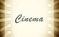 Cinema film strips with and projector light rays. Royalty Free Stock Photo