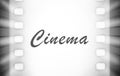 Cinema film strips with and projector light rays. Black and white. Royalty Free Stock Photo