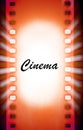 Cinema film strips with and projector light rays. Black and red Royalty Free Stock Photo