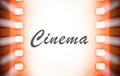 Cinema film strips with and projector light rays. Royalty Free Stock Photo