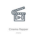 Cinema flapper icon. Thin linear cinema flapper outline icon isolated on white background from cinema collection. Line vector sign
