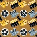 Cinema genre cinematography seamless pattern background flat entertainment movie production vector illustration.