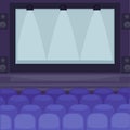 Cinema hall with huge screen and comfortable seats Royalty Free Stock Photo