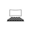 Cinema hall icon, movie theater entertainment screen. Performance theatre stage. Vector