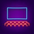 Cinema hall neon. Spectator Seating. Vector stock illustration.