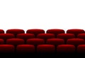 Cinema hall with red seats and blank white screen. Movie premiere. Vector Royalty Free Stock Photo