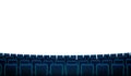 Cinema hall with white blank screen and chairs. Realistic rows of blue chairs movie theater seats facing a white screen Royalty Free Stock Photo