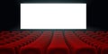 Cinema Hall With White Blank Screen And Red Rows Cinema Movie Theater Seats. Royalty Free Stock Photo