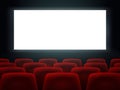 Cinema Hall With White Blank Screen And Red Rows Cinema Movie Theater Seats. Royalty Free Stock Photo