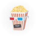 Cinema head with popcorn glasses ticket Royalty Free Stock Photo