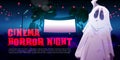 Cinema horror night cartoon banner, funny ghost Royalty Free Stock Photo