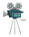 Cinema icon of retro camcorder. Movie industry object. Design element for movie theater or theme of cinema. Isolated