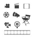 Cinema icon set. Movie making flat vector illustration. Cinematography graphic isolated icon collection. Director`s chair, camera