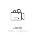 cinema icon vector from web design and programming collection. Thin line cinema outline icon vector illustration. Outline, thin Royalty Free Stock Photo