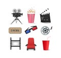 Cinema icons set isolated on white Royalty Free Stock Photo