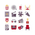 Cinema icons set isolated on white. Vector illustration Royalty Free Stock Photo