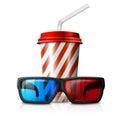 Cinema illustration - 3d glasses and red striped cola cup. Vector Royalty Free Stock Photo
