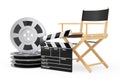 Cinema Industry Concept. Director Chair, Movie Clapper and Film