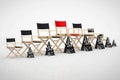 Cinema Industry Concept. Director Chairs, Movie Clappers and Meg Royalty Free Stock Photo