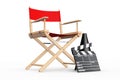 Cinema Industry Concept. Red Director Chair, Movie Clapper and M Royalty Free Stock Photo