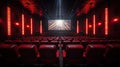 Cinema interior of movie theatre with empty red and black seats with copyspace on the screen and glow on edge. Generative Ai Royalty Free Stock Photo